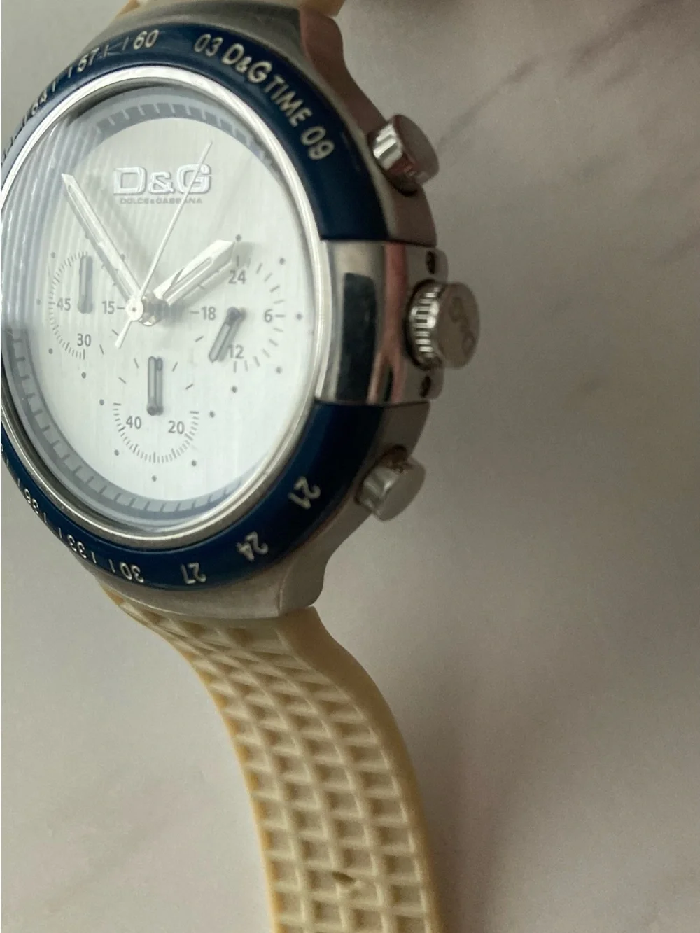D&G Silver Dial Watch with Blue Bezel